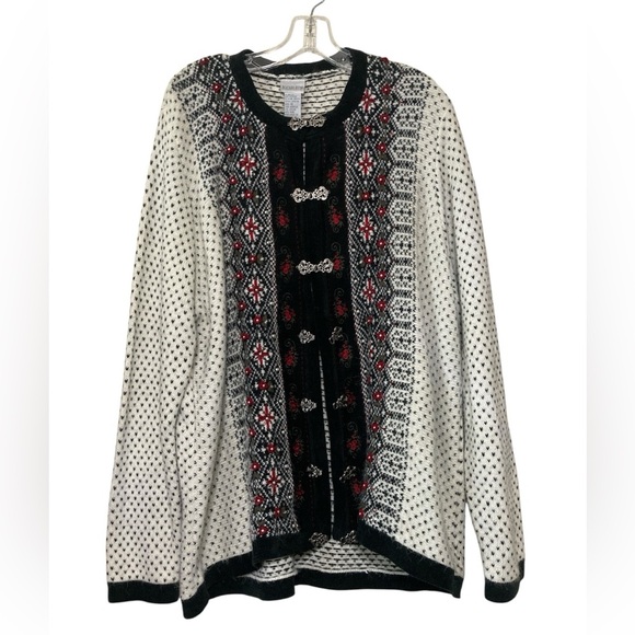 Koret Patterned Cardigan in Black, White, and Red - Picture 1 of 9